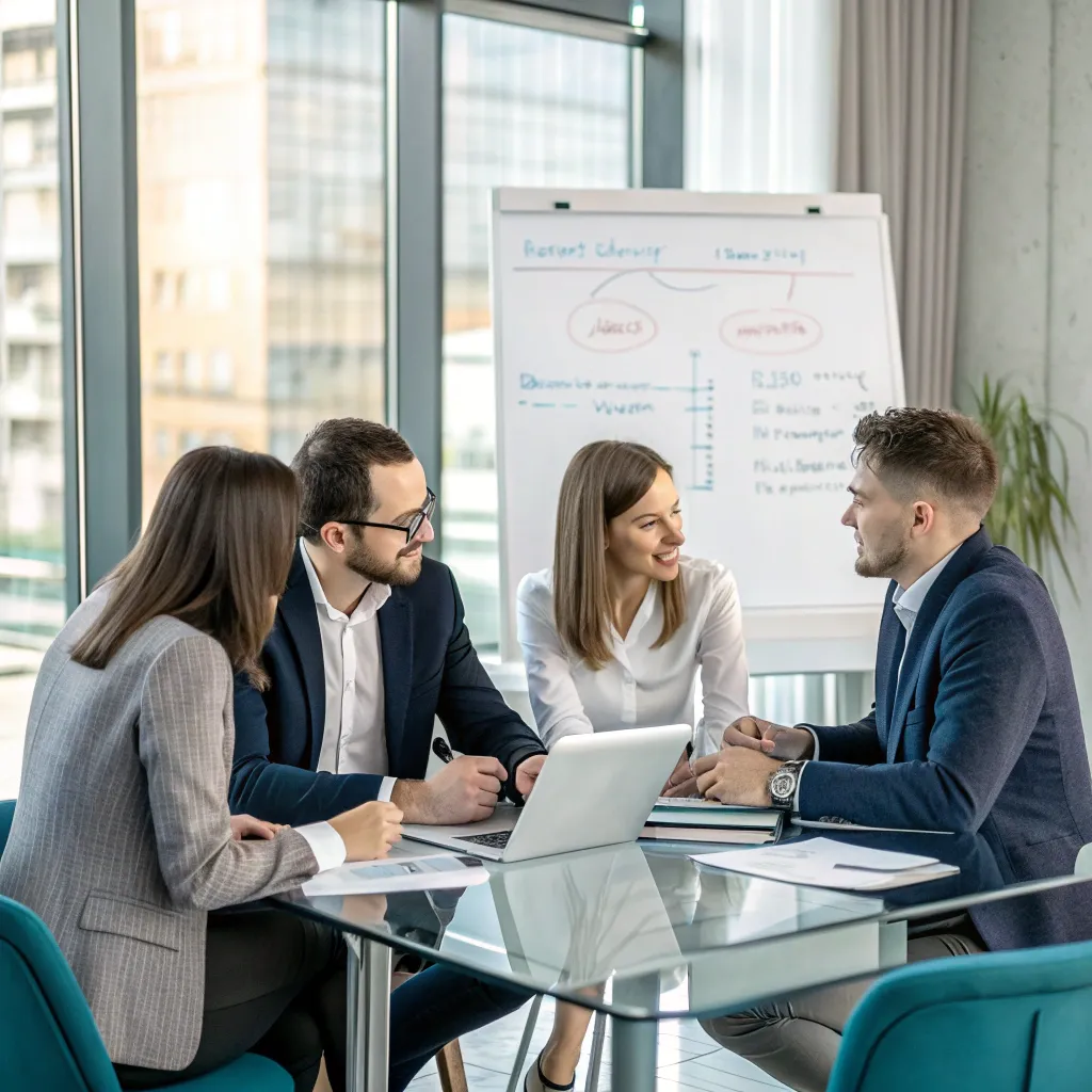 Professional event planning team discussing a project